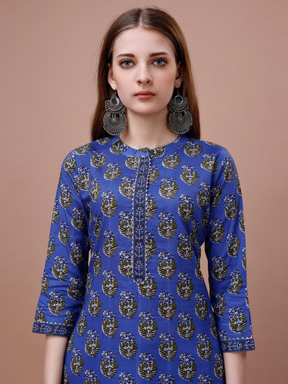 Dhiyona OD  Floral Printed Pure Cotton Kurta With Trousers & Dupatta