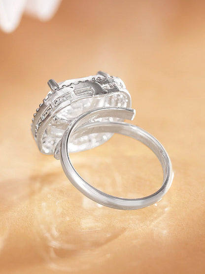 Dhiyona RJ Women's Silver Plated Cubic Zirconia Studded Adjustable Finger Ring