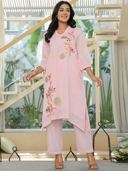 Dhiyona IE Floral Embroidered Pure Cotton Tunic With Trousers Co-Ords