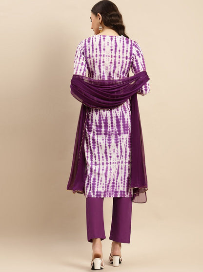 Dhiyona VA Women'sShibori Dyed Regular Sequinned Pure Cotton Kurta With Trousers & Dupatta