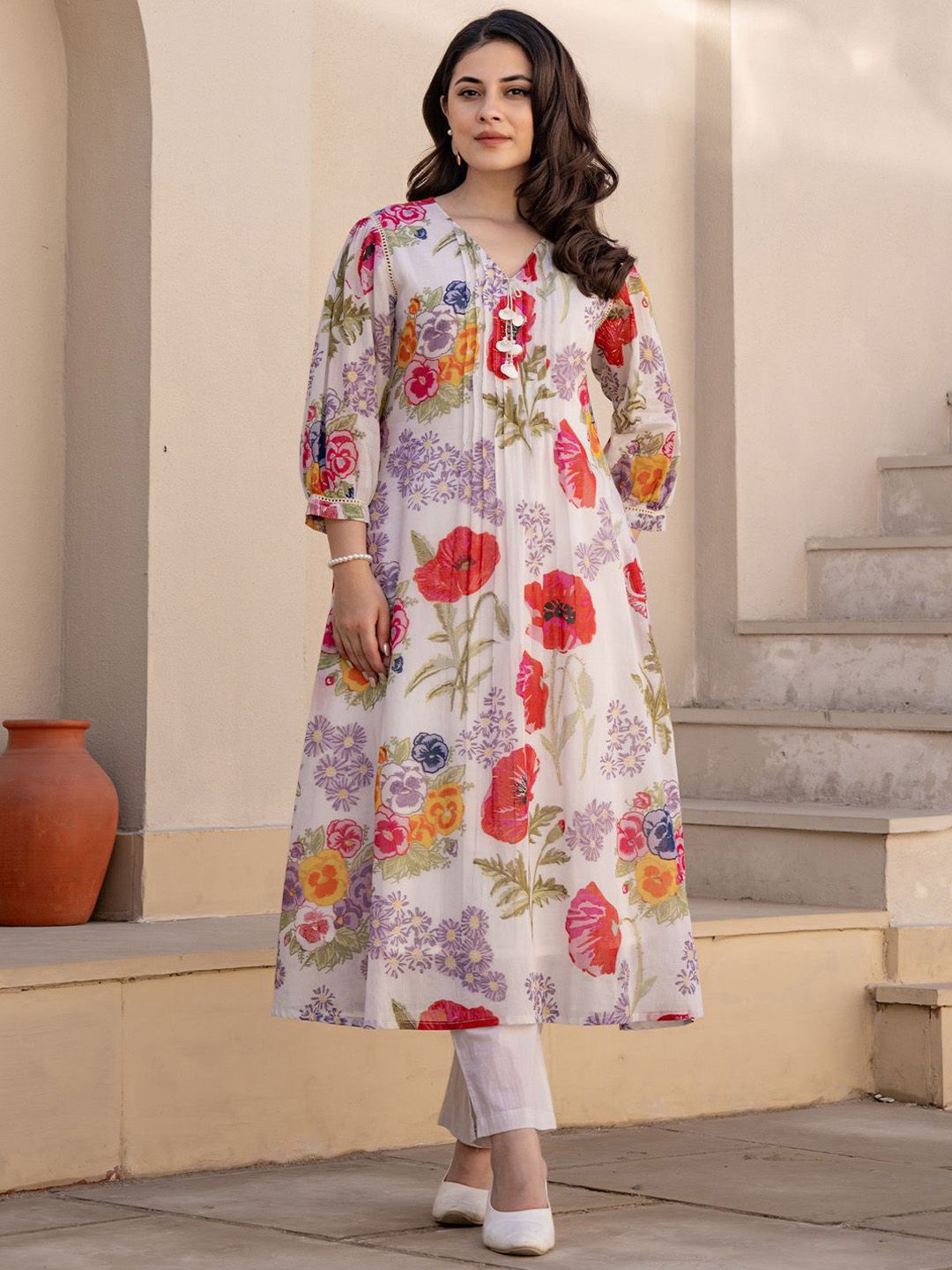Dhiyona IE Printed Pure Cotton Tunic & Trousers Co-ords