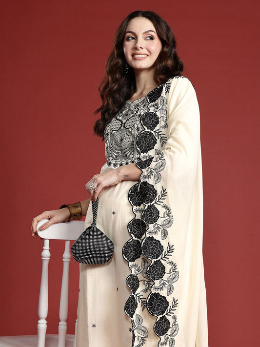 Ethnic Motifs Embroidered Thread Work Pure Cotton Kurta Set