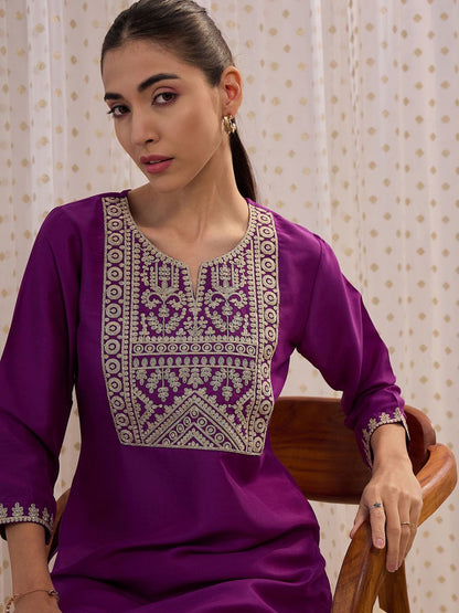 Dhiyona IE Ethnic Motifs Printed Round Neck Three-Quarter Sleeves Kurta