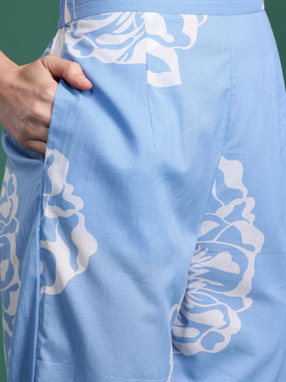 Dhiyona IE Floral Printed Regular Pure Cotton Kurta with Trousers