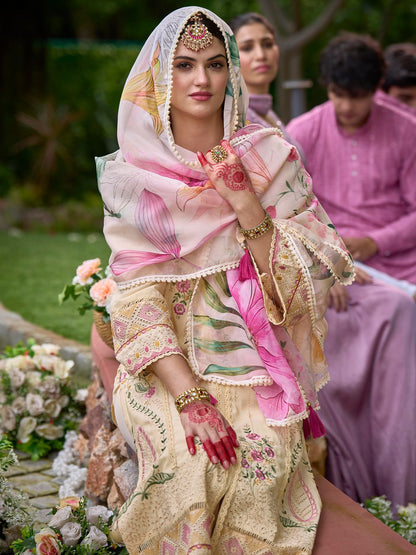 Women Ethnic Motifs Embroidered Panelled Thread Work Kurta with Trousers & With Dupatta