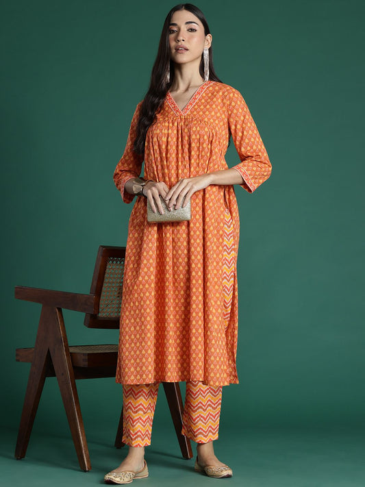 Dhiyona IE Printed Empire Pure Cotton Kurta with Trousers
