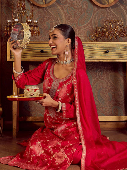 Women Embroidered Regular Kurta with Trousers & With Dupatta