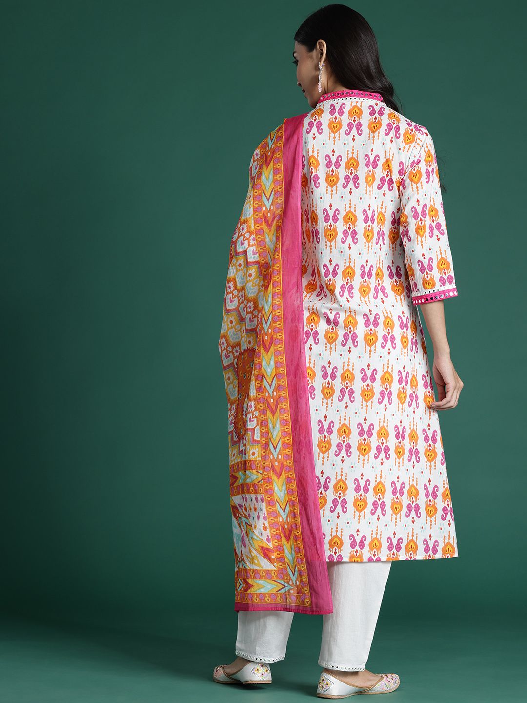 Ethnic Motifs Printed Mirror Work Pure Cotton Kurta with Trousers & With Dupatta