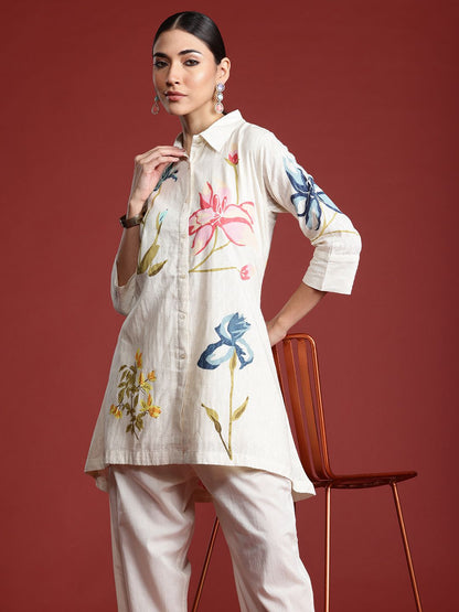 Dhiyona IE Floral Printed Pure Cotton Kurti with Trousers