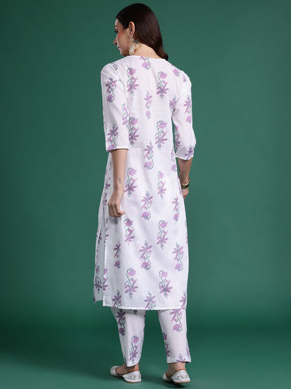 Dhiyona IE Floral Printed Pure Cotton Kurta with Trousers