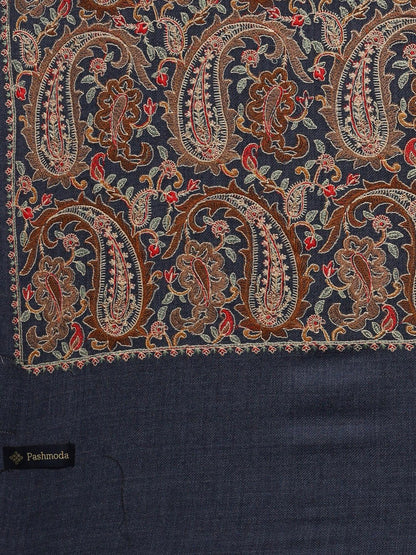 Dhiyona PA Women Navy Blue & Pink Embroidered Woolen Shawl