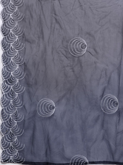 Women Navy Blue Embroidered Kurta with Trousers & With Dupatta