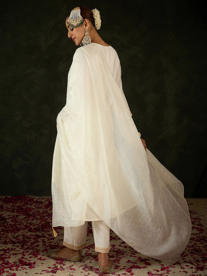Dhiyona IE Women Ethnic Motifs Embroidered Regular Sequinned Kurta with Trousers & With Dupatta