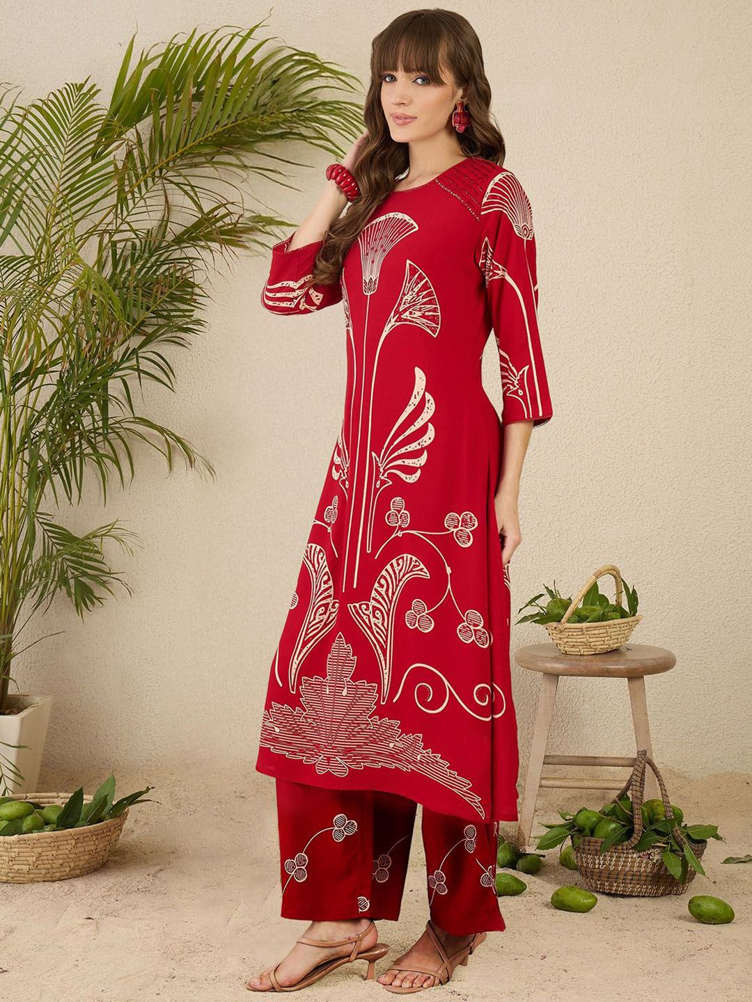 Dhiyona IE Indo era Printed Straight Tunic & Trousers Co-Ord Set