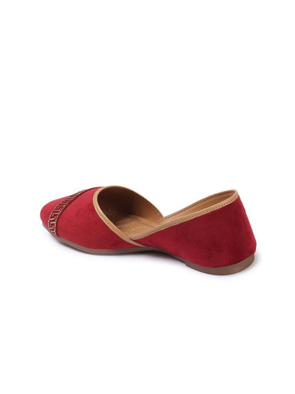 Dhiyona AK Maroon Embellished Round Toe Ballerinas