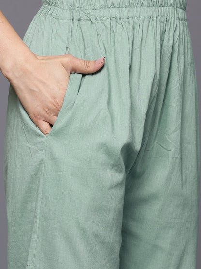 Dhiyona VA Women'sFloral Embroidered Panelled Thread Work Pure Cotton Kurta With Trousers & Dupatta