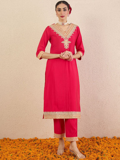 Women Ethnic Motifs Embroidered Regular Kurta with Trousers