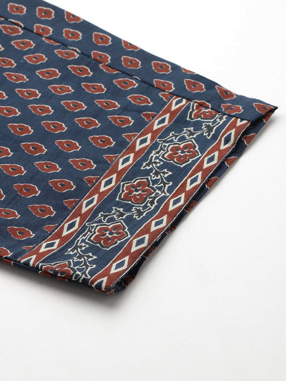 Ethnic Motifs Printed Thread Work Pure Cotton Kurta with Trousers