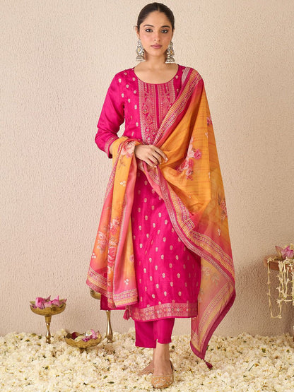 Women Ethnic Motifs Regular Kurta with Trousers & With Dupatta