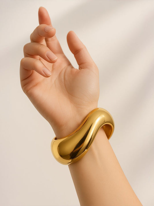 Dhiyona RJ Women's 18K Gold-Plated Sculptural Wave Design Bold Statement Luxe Bracele