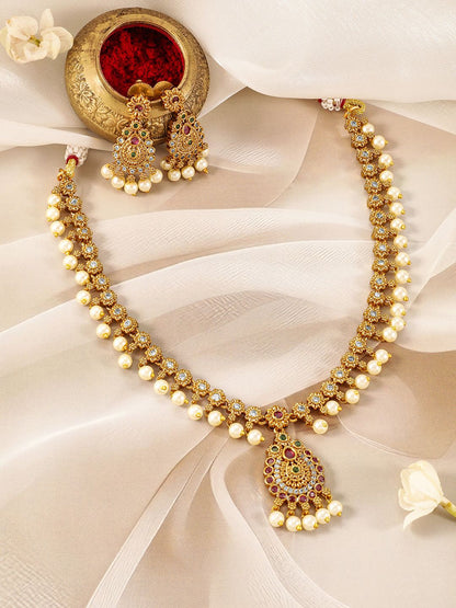 Dhiyona RJ Women's 22KT Gold-Plated Kundan and Cubic Zirconia Studded Jewellery Set
