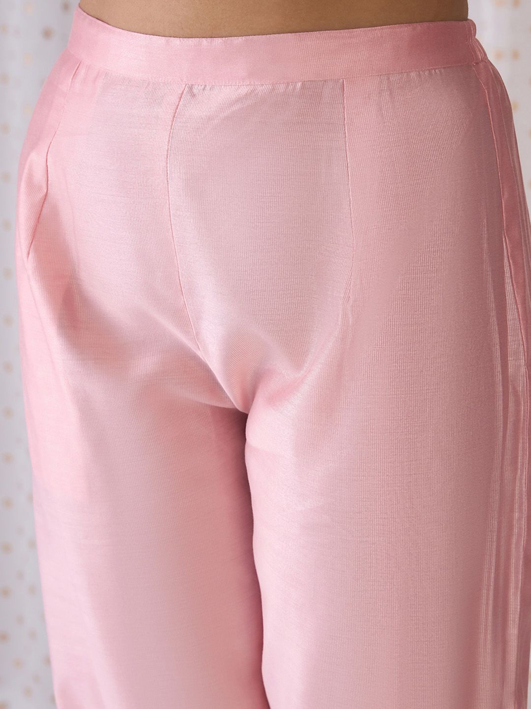 Dhiyona IE Pink Ethnic Motifs Embroidered Aari Work Kurta with Trousers & Dupatta