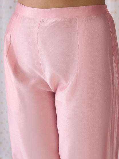 Dhiyona IE Pink Ethnic Motifs Embroidered Aari Work Kurta with Trousers & Dupatta
