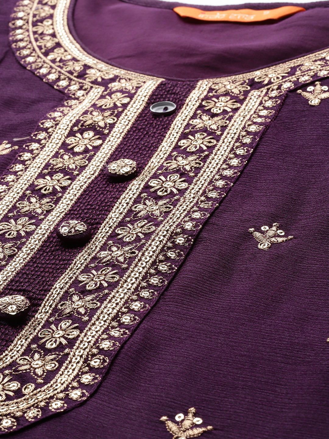 Dhiyona IE Ethnic Motifs Embroidered Regular Sequinned Kurta with Sharara & Dupatta