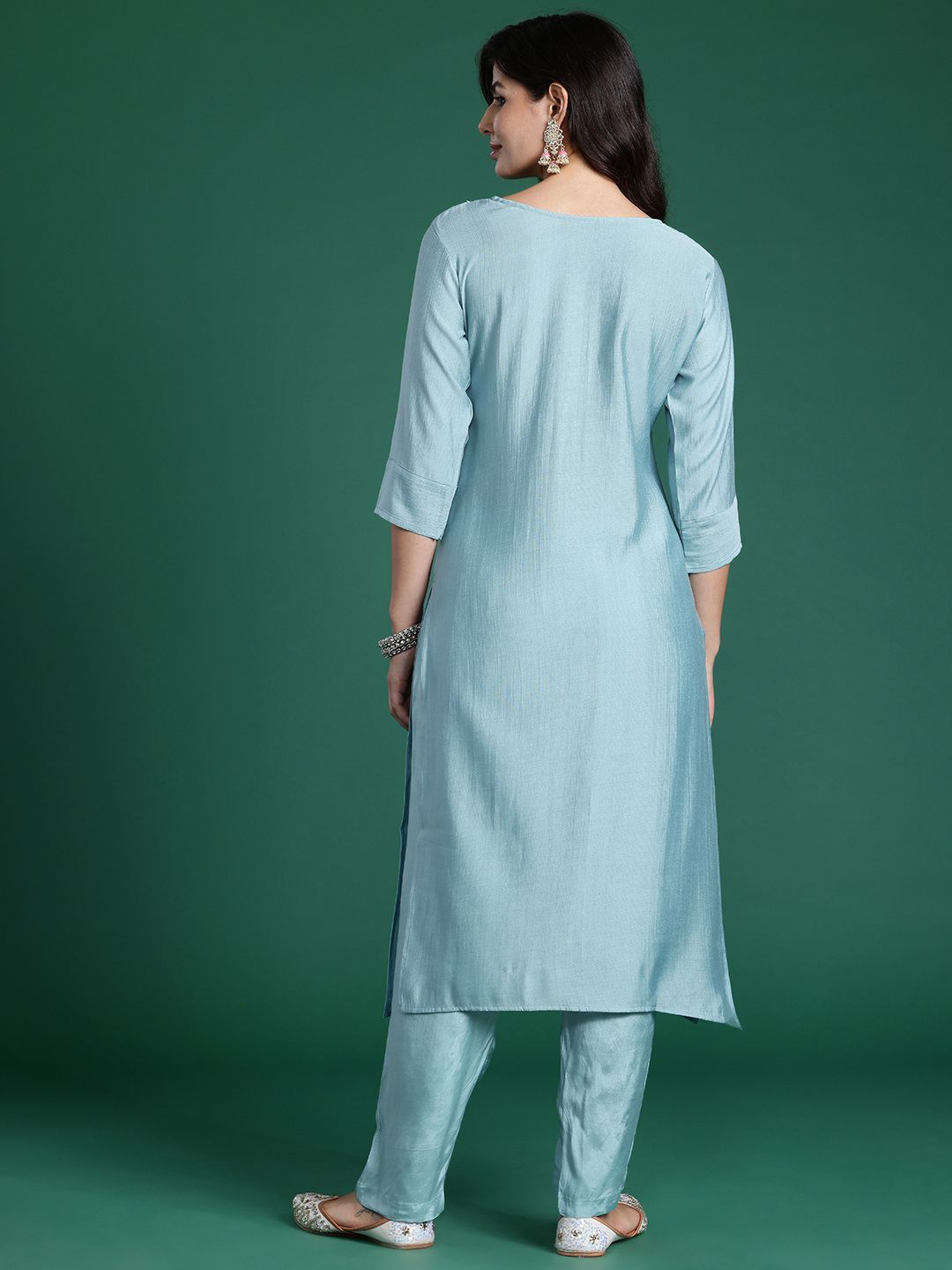 Dhiyona IE Women Ethnic Motifs Yoke Design Regular Thread Work Kurta with Trousers