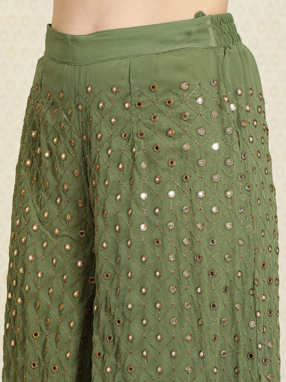 Dhiyona PD Women Women Green Mirror Work Jashn Kurta with Palazzos & With Dupatta