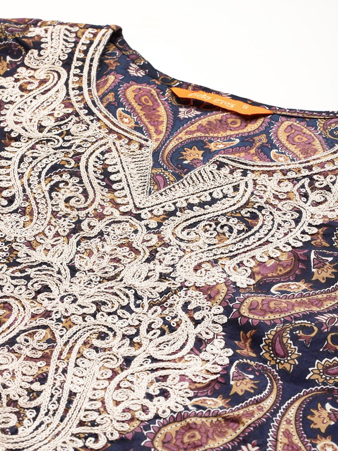 Paisley Printed Thread Work Pure Cotton Kurta With Trousers & Dupatta