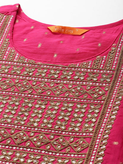 Dhiyona IE Embroidered Empire Sequinned Chanderi Silk Kurta with Trousers & Dupatta