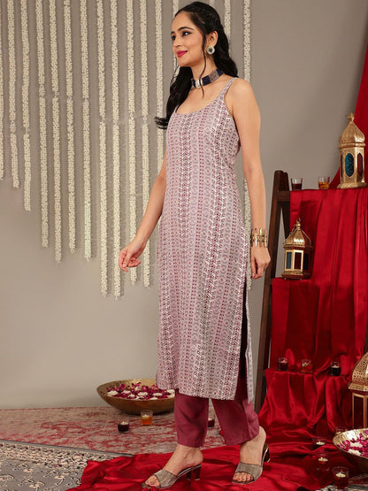 Dhiyona VA Women's Shoulder Straps Woven Printed Straight Kurta & Trouser With Dupatta