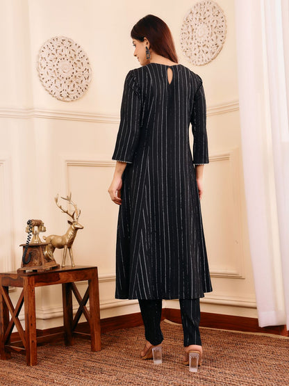 Dhiyona VA Women's Striped Regular Gotta Patti Silk Crepe Kurta with Trouser