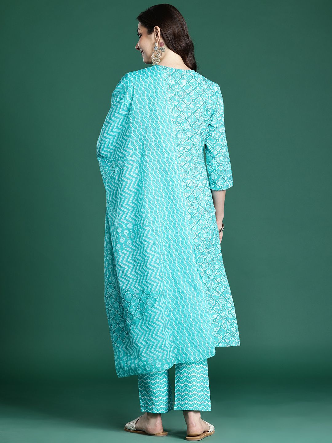 Geometric Printed Pure Cotton Kurta with Trousers & Dupatta