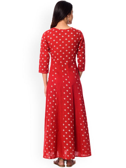 Dhiyona AY Women's Red Printed Fit and Flare Dress