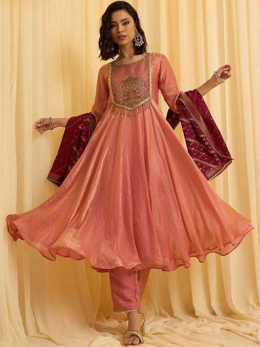 Dhiyona CH Embroidered Kurta Set With Jacquard Dupatta