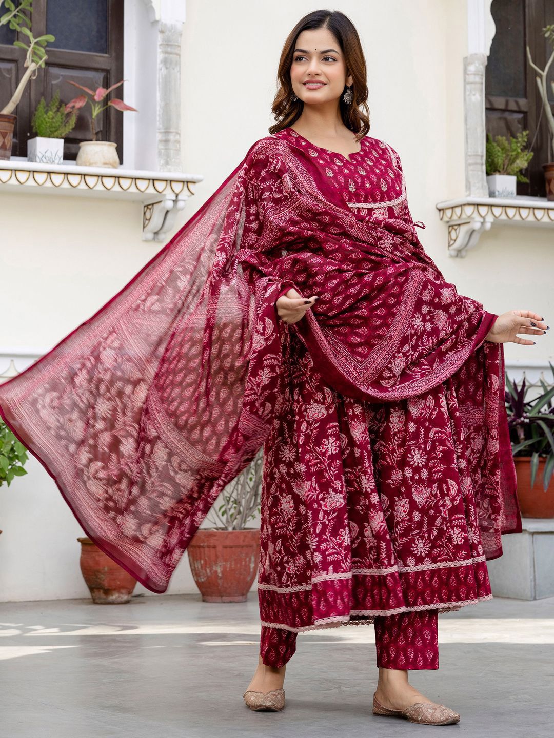 Women Ethnic Motifs Printed Pure Cotton Kurta with Trousers & With Dupatta