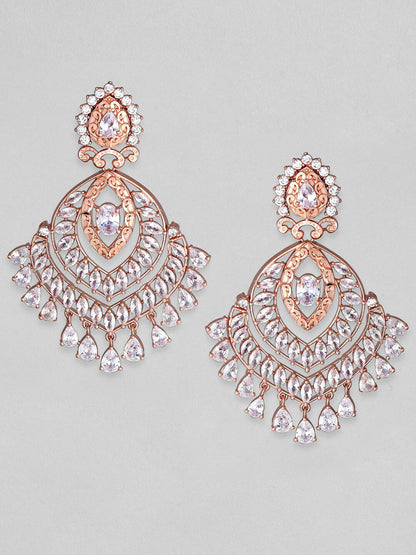 Dhiyona RJ Women's 22K Rose Gold-Plated White Cubic Zirconia Studded Statement Chandelier Earrings