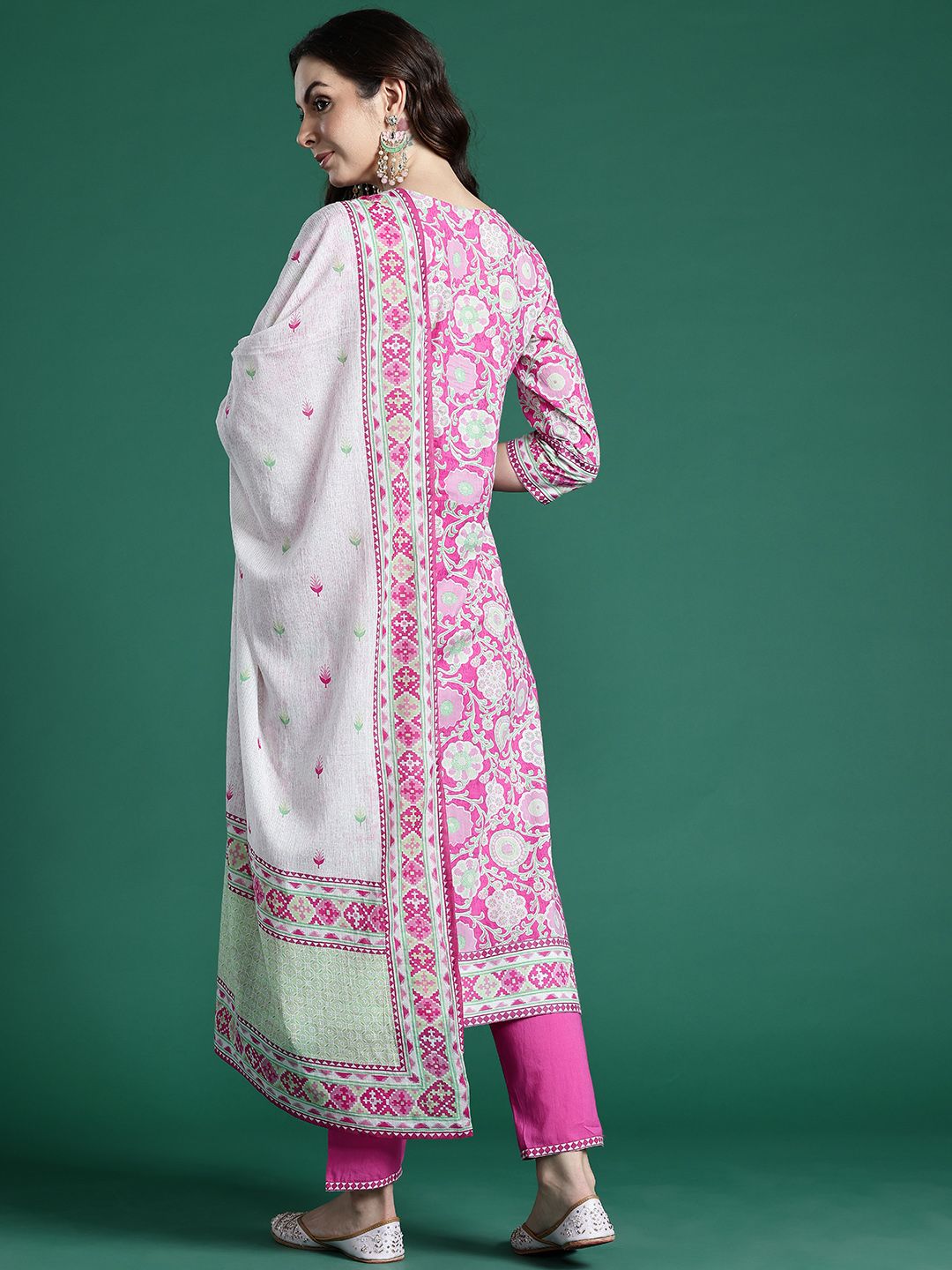 Floral Printed Pure Cotton Kurta with Trousers & Dupatta