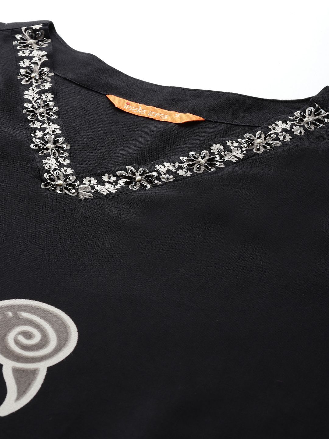 Printed Beads and Stones Detail Kurta with Trousers