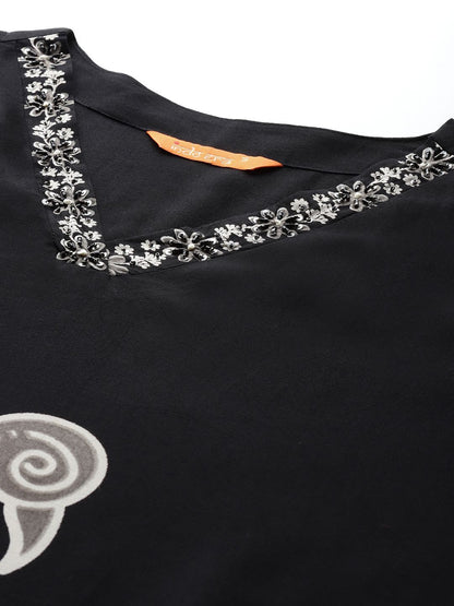 Printed Beads and Stones Detail Kurta with Trousers