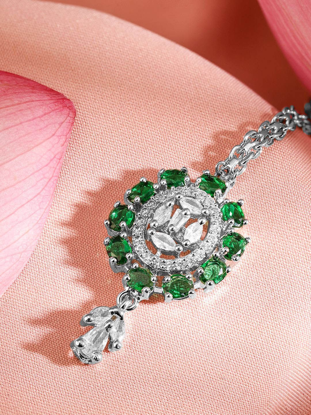 Dhiyona RJ Women's Rhodium-Plated Cubic Zirconia Studded Maang Tikka