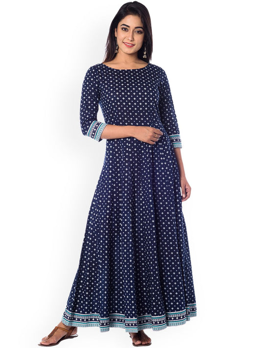 Dhiyona AY Women's Navy Blue Printed Maxi Dress
