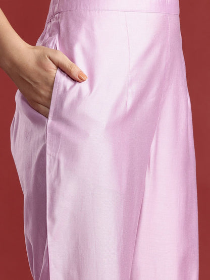 Dhiyona IE Ethnic Motifs Embroidered Thread Work Liva Kurta with Trousers & Dupatta