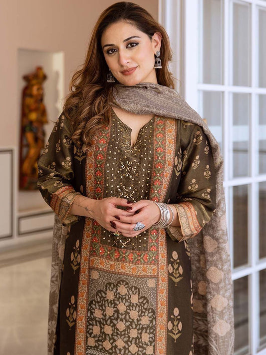 Dhiyona IS Women's Women Ethnic Motifs Printed Regular Kurta with Trousers & With Dupatta