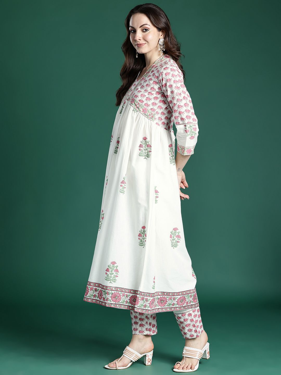 Dhiyona IE Floral Printed Pure Cotton Kurta with Trousers & Dupatta