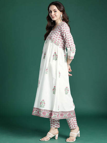Dhiyona IE Floral Printed Pure Cotton Kurta with Trousers & Dupatta