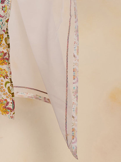 Women Floral Printed Thread Work Pure Cotton Kurta with Trousers & With Dupatta