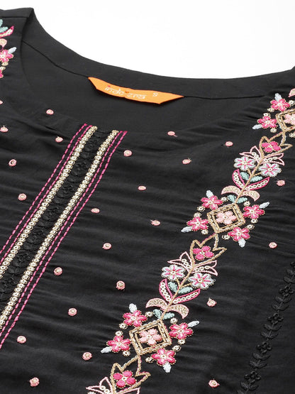 Dhiyona IE Women Floral Embroidered Regular Thread Work Kurta with Trousers & With Dupatta